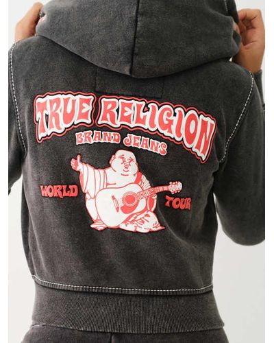 True Religion Big T Logo Crop Hoodie - Blue