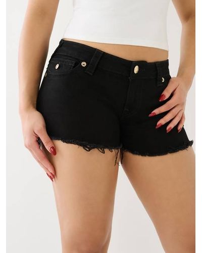 True Religion Joey Frayed Low Rise Denim Short - Black