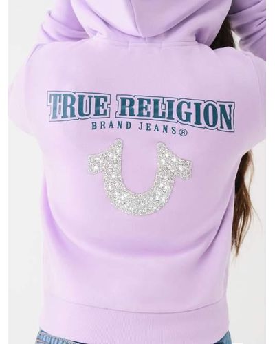 True Religion Crystal Logo Zip Fleece Hoodie - Purple