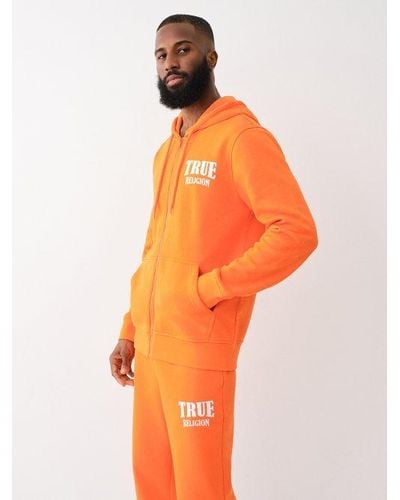 True Religion Flocked Logo Zip Hoodie - Orange