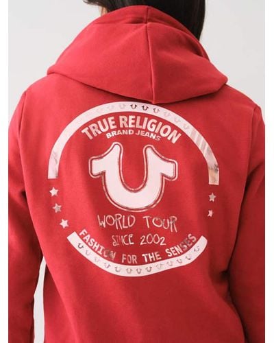 True Religion Metallic Stamp Logo Zip Hoodie - Pink