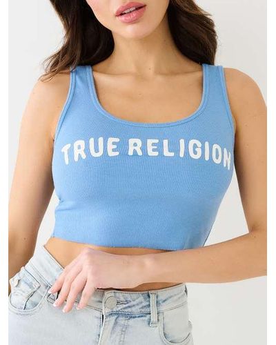True Religion Tr Raw Cut Crop Tank Top - Blue