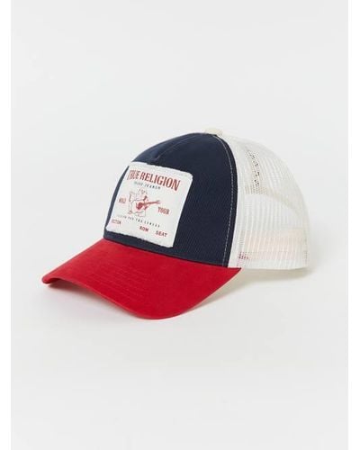 True Religion Colorblock Frayed Trucker Hat - Red
