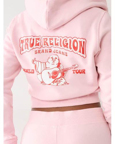True Religion Big T Logo Zip Crop Hoodie - Pink