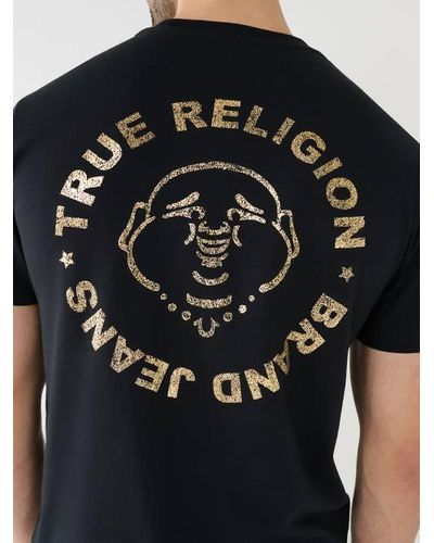 True Religion Metallic Buddha Logo Short Sleeve Tee - Gray
