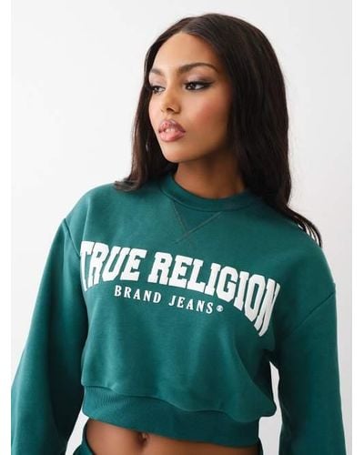 True Religion Puff Print Logo Crop Sweatshirt - Green