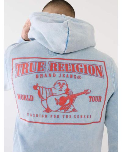 True Religion Acid Wash Big T Zip Hoodie - Gray