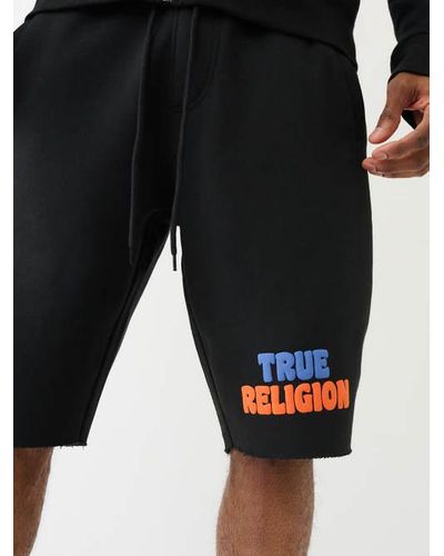 True Religion Puff Print Raw Cut Sweat Short - Blue