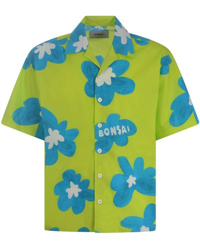 Bonsai Camicia bowling "Flowers" - Blu