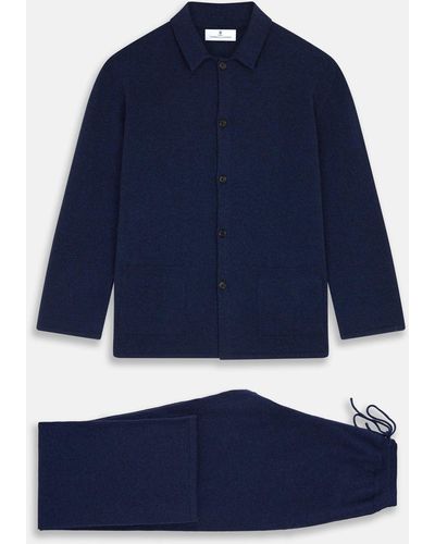 Turnbull & Asser Navy Cashmere Knitted Traditional Pyjama Set - Blue