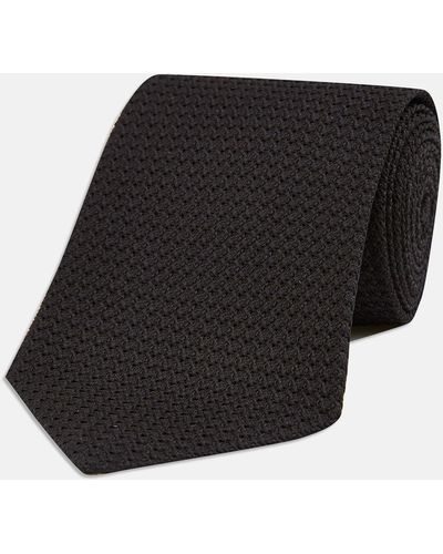 Turnbull & Asser Long Black Grenadine Silk Tie