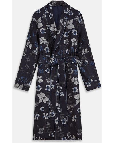 Turnbull & Asser Navy Floral Silk Jacquard Pierce Gown - Blue
