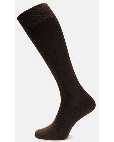 Turnbull & Asser Brown Long Cotton Socks - Black