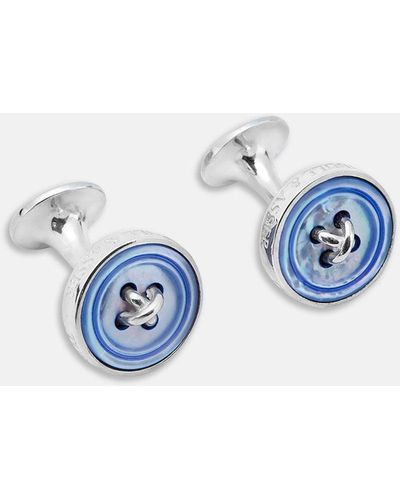 Turnbull & Asser Purple Sterling Silver Mother-of-pearl Button Cufflinks - Metallic