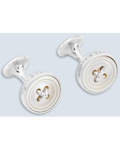 Turnbull & Asser Monogrammed White Sterling Silver Mother-of-pearl Button Cufflinks - Metallic
