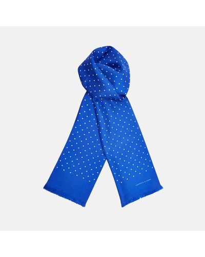 Turnbull & Asser Royal Blue And White Spotted Silk Scarf