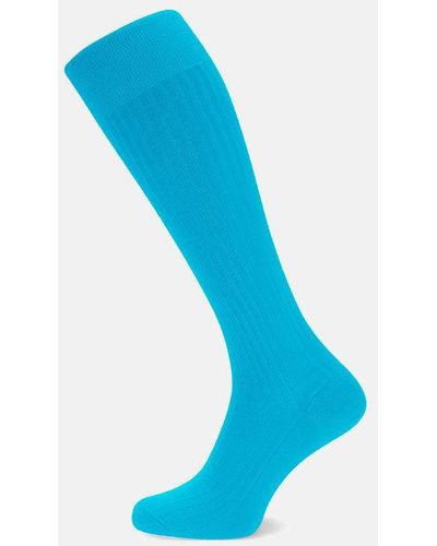 Turnbull & Asser Turquoise Long Cotton Socks - Blue