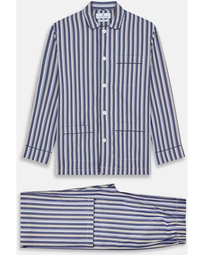 Turnbull & Asser Blue Multi Stripe Cotton Modern Pyjama Set