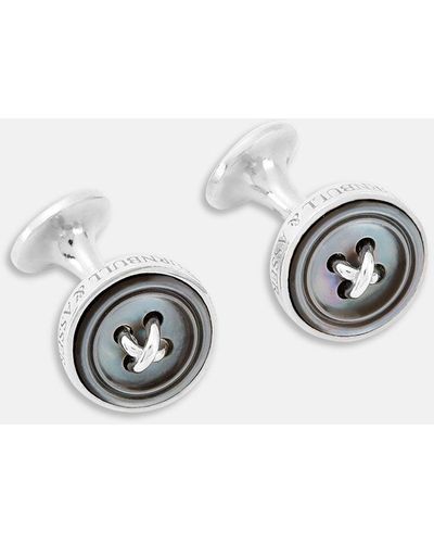 Turnbull & Asser Monogrammed Smoke Sterling Silver Mother-of-pearl Button Cufflinks - Metallic