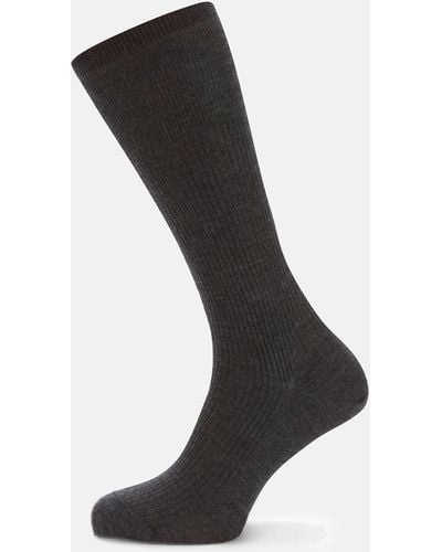 Turnbull & Asser Charcoal Mid-length Merino Wool Socks - Multicolour