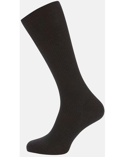Turnbull & Asser Black Mid-length Merino Wool Socks