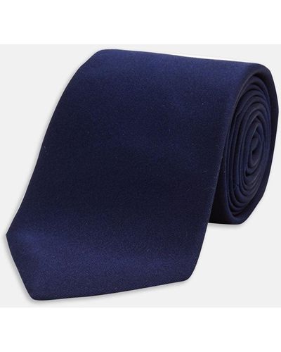 Turnbull & Asser Long Navy Plain Satin Silk Tie - Blue