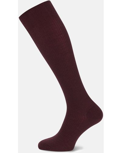 Turnbull & Asser Maroon Long Merino Wool Socks - Purple