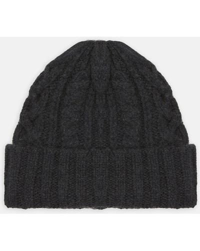 Turnbull & Asser Charcoal Cable Knit Cashmere Hat - Grey