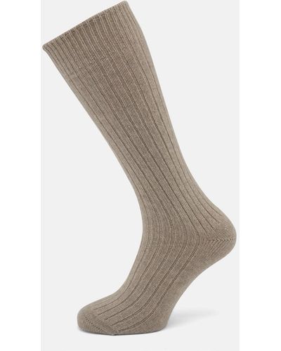Turnbull & Asser Light Brown 3/4 Length Cashmere Socks - Multicolour