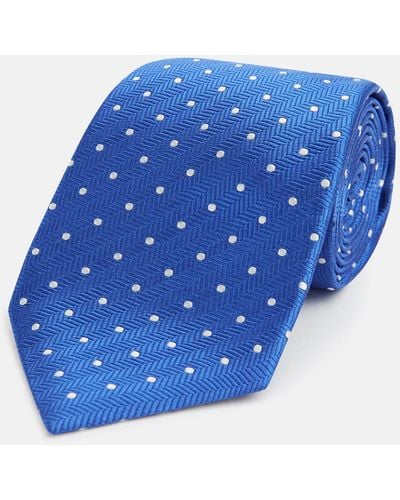 Turnbull & Asser Blue And White Micro Dot Silk Tie