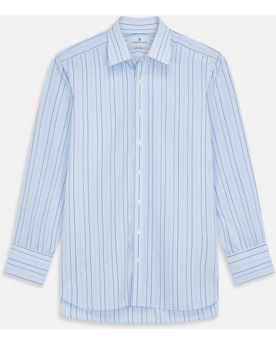 Turnbull & Asser Pale Blue And Green Halo Stripe Cotton Regular Fit Mayfair Shirt