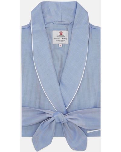 Turnbull & Asser Blue Herringbone Superfine Cotton Gown