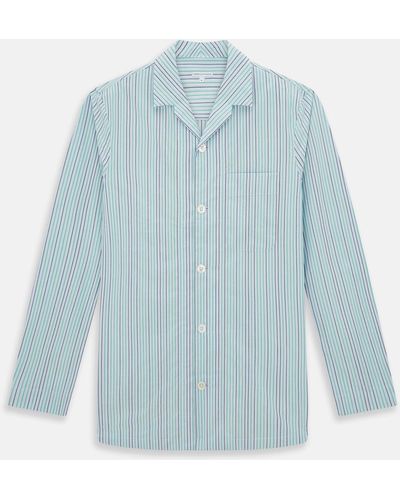 Turnbull & Asser Green And Blue Shadow Pinstripe Pyjama Shirt