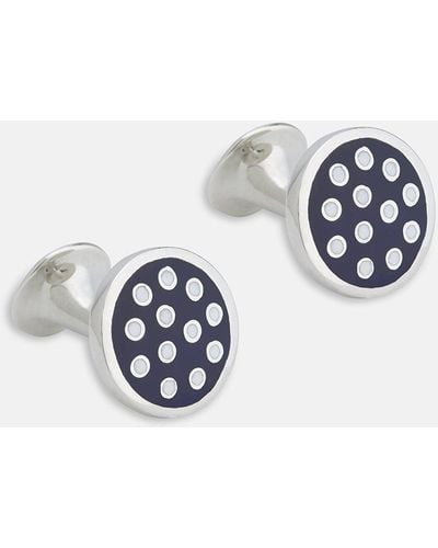 Turnbull & Asser Spotted Navy And White Sterling Silver Enamelled Cufflinks - Multicolour