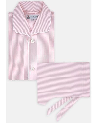 Turnbull & Asser Pink Bengal Stripe Piped Cotton Pyjama Set