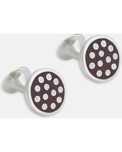 Turnbull & Asser Spotted Burgundy And White Sterling Silver Enamelled Cufflinks - Multicolour