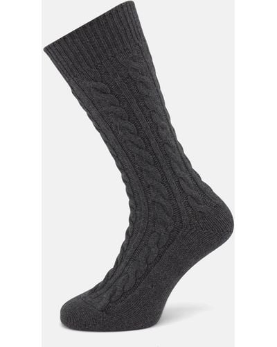 Turnbull & Asser Dark Grey Cashmere Cable-knit Socks