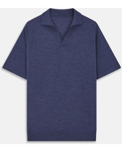 Turnbull & Asser Blue Merino Wool Roland Polo Shirt