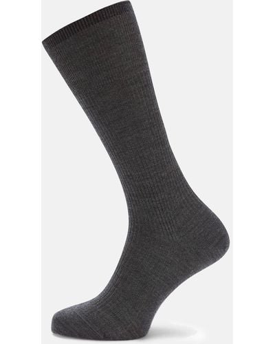 Turnbull & Asser Dark Grey Mid-length Merino Wool Socks