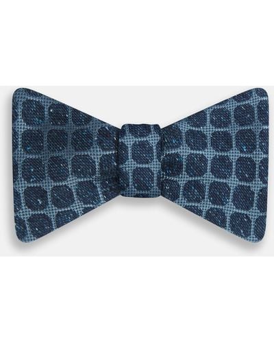 Turnbull & Asser Navy Grid Silk Bow Tie - Blue