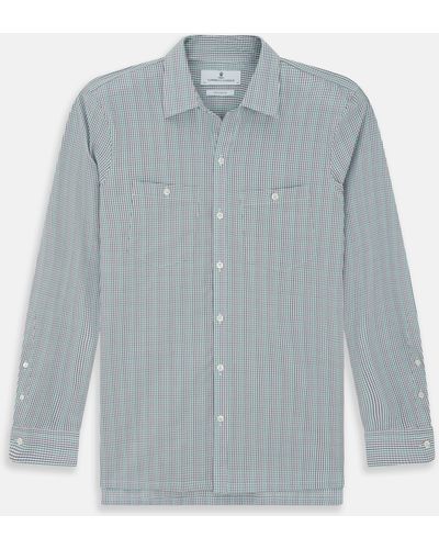 Turnbull & Asser Green Graph Overlay Micro Check Piccadilly Shirt - Blue