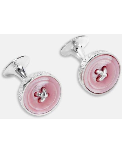 Turnbull & Asser Pink Sterling Silver Mother-of-pearl Button Cufflinks - Metallic