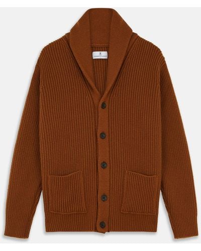 Turnbull & Asser Brown Ainsley Ribbed Shawl Cashmere Cardigan