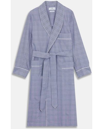 Turnbull & Asser Navy Check Cotton Gown - Blue