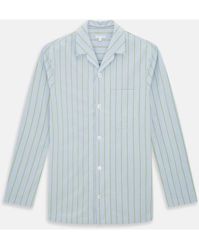 Turnbull & Asser Light Green And Blue Stripe Pyjama Shirt