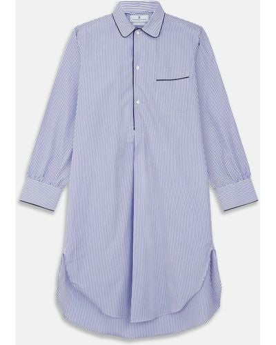 Turnbull & Asser Blue Bengal Stripe Piped Cotton Nightshirt
