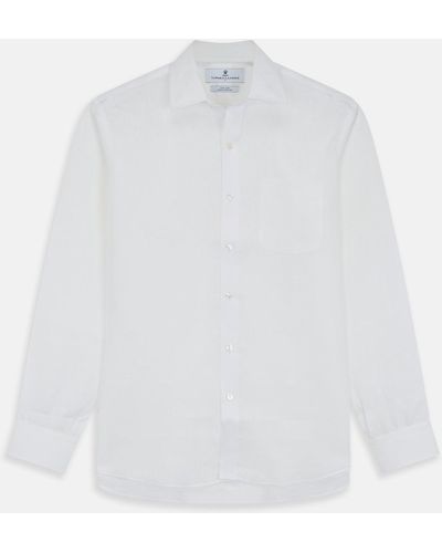 Turnbull & Asser White Weekend Fit Linen Finch Shirt With Derby Collar And Chest Pocket