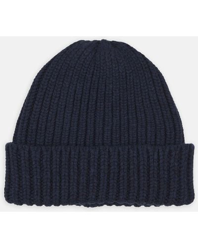 Turnbull & Asser Navy Ribbed Cashmere Hat - Blue