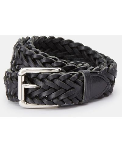 Turnbull & Asser Black Leather Woven Belt