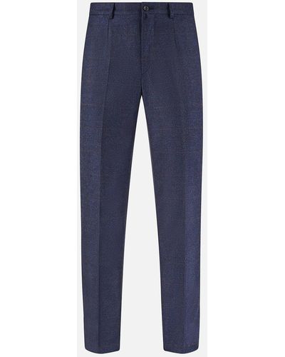 Turnbull & Asser Navy And Brown Check Rupert Trousers - Blue